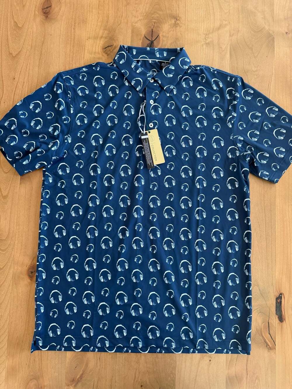 SwingJuice Men's Golf Headphones Performance Polo Shirt Navy Blue Large NWT